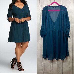 Torrid Blue Polka Dot Chiffon Fit & Flare Mini Dress Romantic 
Girly Grunge